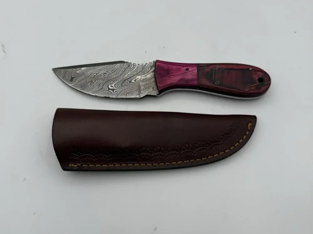 Handmade Damascus Steel Fixed Blade Knife w/ Leather Sheath – Pakistan Made NEW